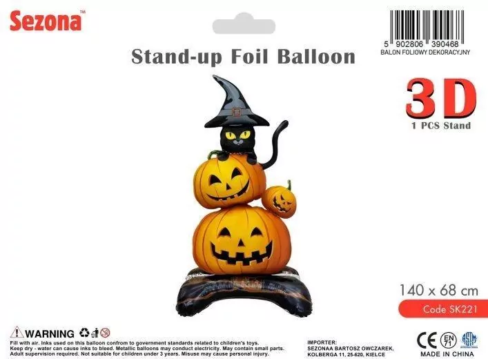 Balon Halloween Dynie i kot 140x68cm - tantis.pl