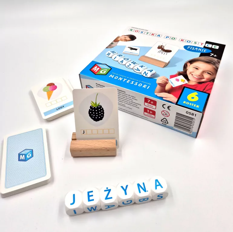 Kostka po kostce. Pisanie 6 kostek. Gra edukacyjna Montesori - tantis.pl
