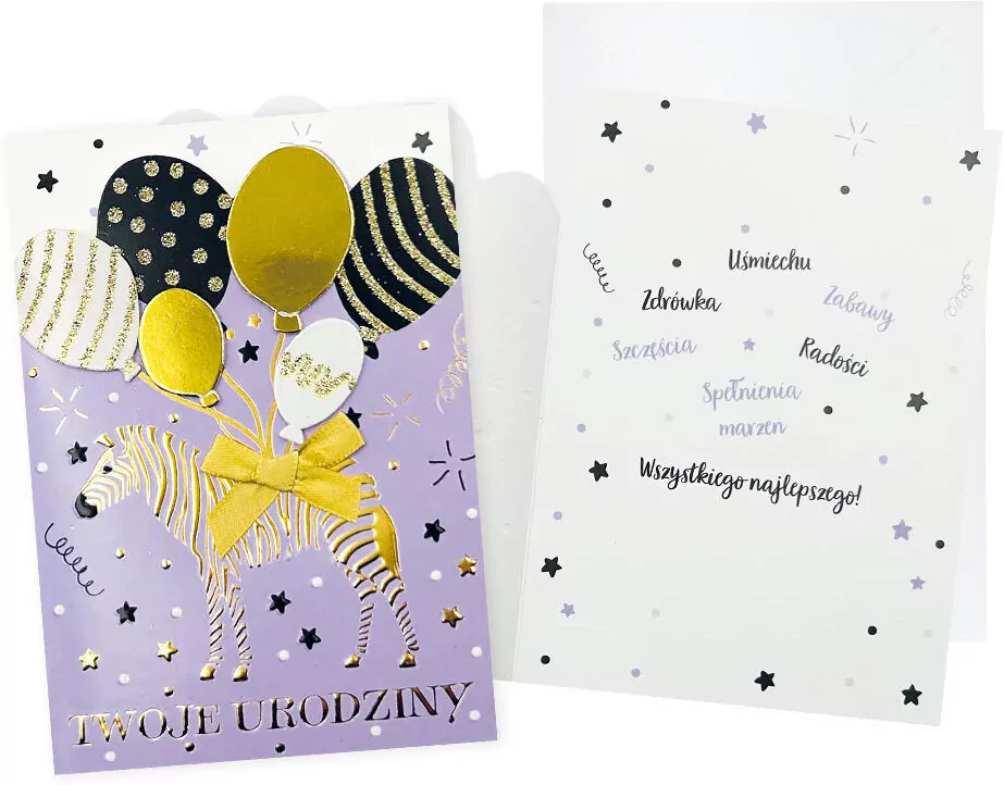 Karnet B6 Urodziny zebra, balony - tantis.pl