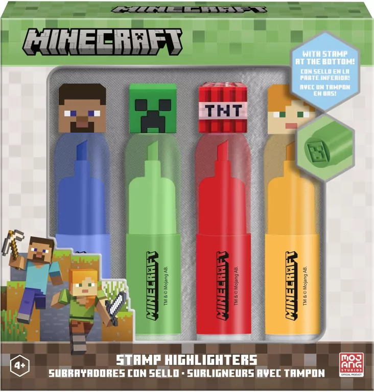 Zestaw 4 flamastrów z topperem 3D Minecraft MC00058 - tantis.pl