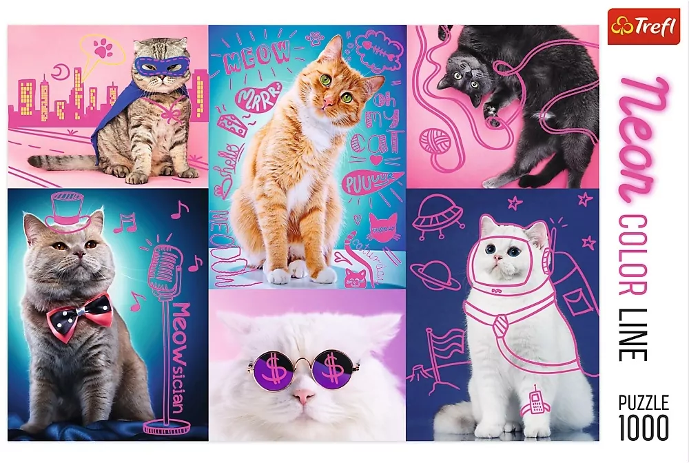 Puzzle 1000. Neon Color Line. Super cats - tantis.pl