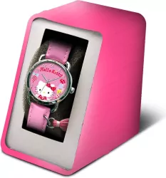 Zegarek analogowy z koralowym paskiem w metalowym opakowaniu Hello Kitty