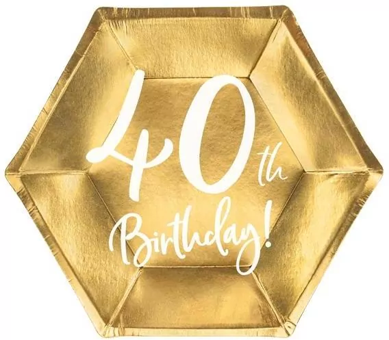 Talerzyki 40th Birthday złote 20cm 6szt - tantis.pl