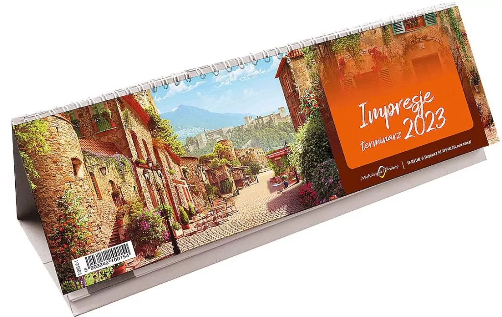 Kalendarz terminarz biurkowy 2024 tygodniowy. Michalczyk i Prokop impresje ze spiralką - tantis.pl