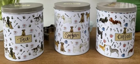 Zestaw puszek herbata kawa cukier 6 psów