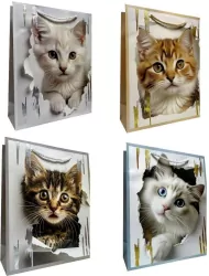 Torebka prezentowa L metalizowana Kotki mix