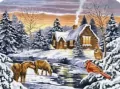 DIAMENTOWA MOZAIKA ZIMA DOM NAD STRUMIENIEM WYPAS KONI NO-2000732 - tantis.pl