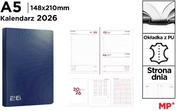 Kalendarz 2026 A5 dzienny niebieski - tantis.pl