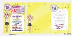 Karnet Party naklejany B6+koperta. Urodziny 18