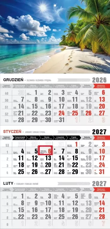 Kalendarz 2027 trójdzielny ekonomiczny tropik - tantis.pl
