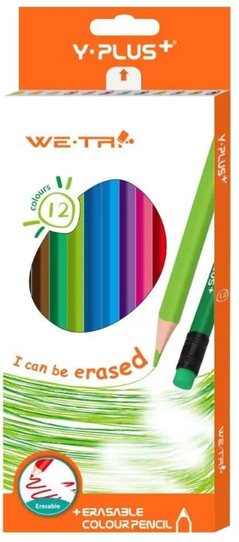 Kredki bezdrzewne ścieralne z gumką, 12 kolorów - tantis.pl