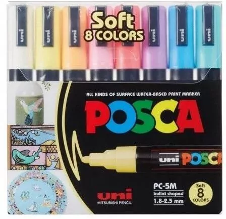 Posca. Markery z wodnym tuszem pigmentowym pastelowe, 8 sztuk - tantis.pl