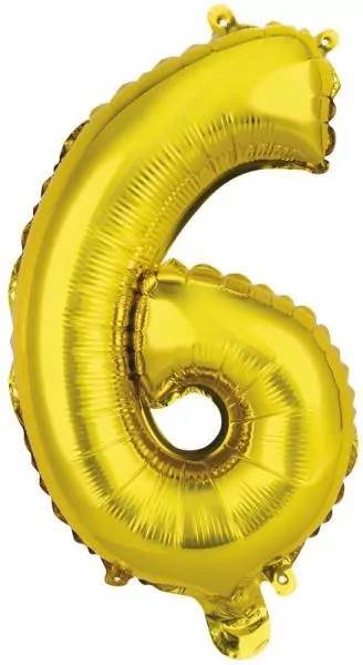 Balon foliowy mini cyfra 6 złota 29x40cm - tantis.pl