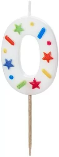 Świeczka urodzinowa 0 biała konfetti 5.5cm - tantis.pl
