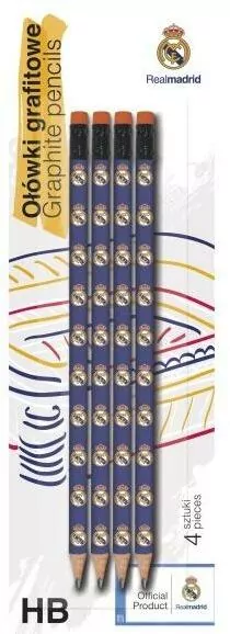 Ołówki HB trójkątne z gumką. Real Madrid 4 sztuki - tantis.pl