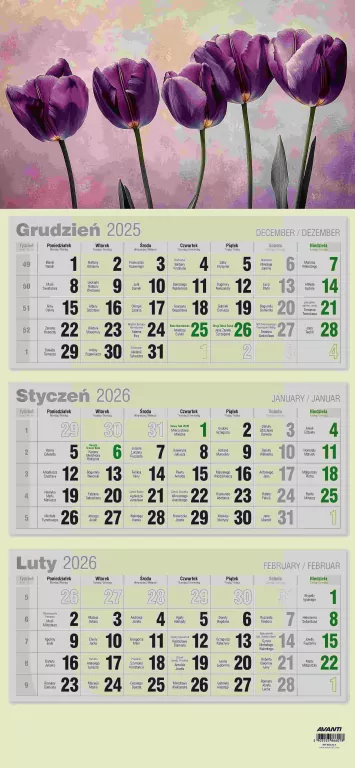 Kalendarz 2025 trójdzielny płaski eko MIX - tantis.pl