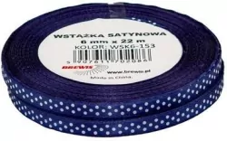Wstążka satynowa w kropki, granatowa 6mmx22m