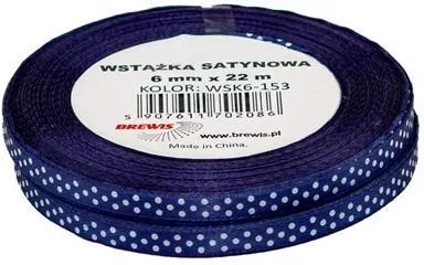 Wstążka satynowa w kropki, granatowa 6mmx22m