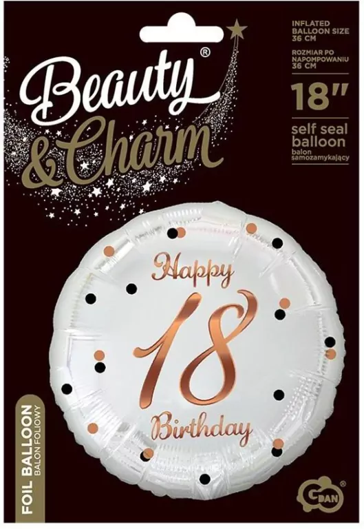Balon foliowy Happy 18 Birthday biały 45cm - tantis.pl