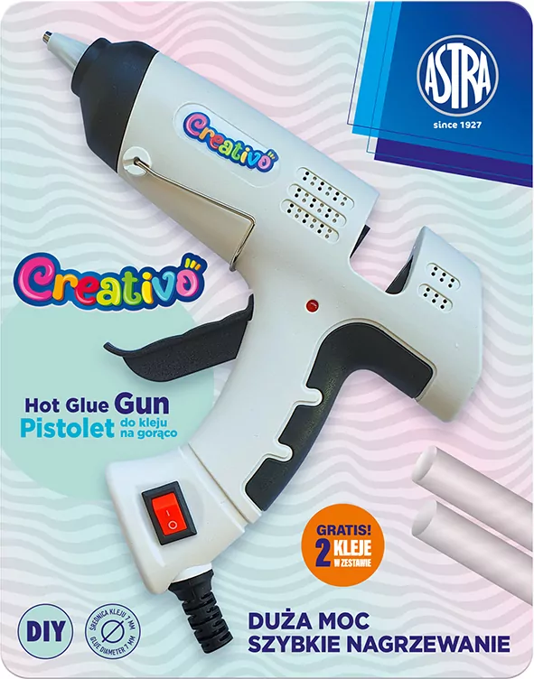 Pistolet do kleju na gorąco Astra Creativo 40W podstawka + 2 kleje - tantis.pl