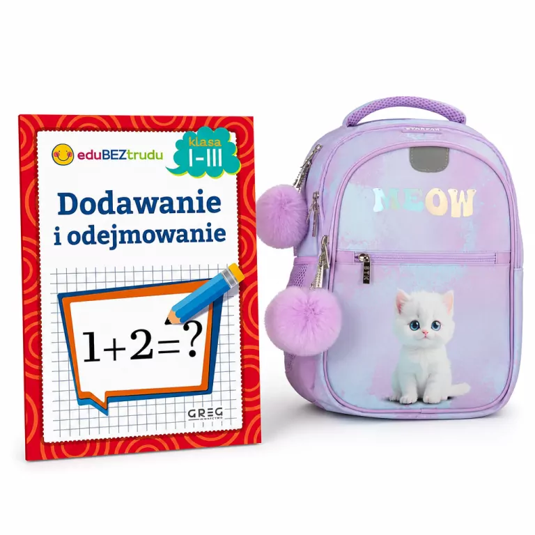 Pakiet: Dodawanie i odejmowanie. Klasa 1-3 / Plecak 1-komorowy Biały kotek Starpak - tantis.pl