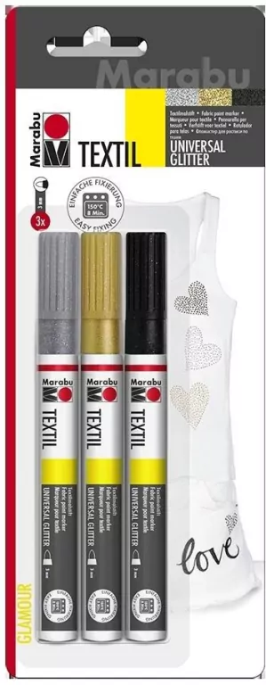 Markery do jasnych tkanin 3 kolory z brokatem - tantis.pl