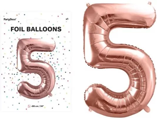 Balon foliowy cyfra 5 86cm różowe złoto - tantis.pl