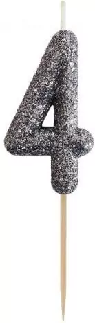 Świeczka piker 4 czarna brokatowa 11x3.5 cm - tantis.pl