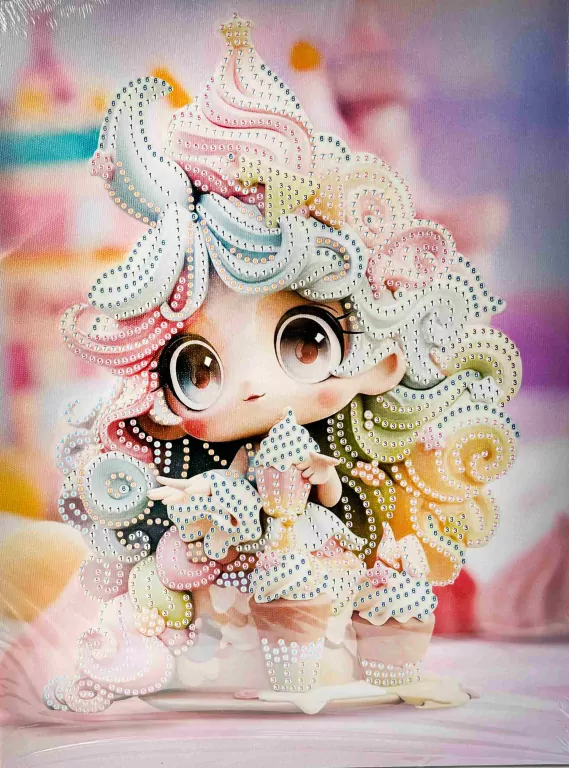 Diamentowa mozaika na półtnie Słodka dziewczynka z lodami - tantis.pl