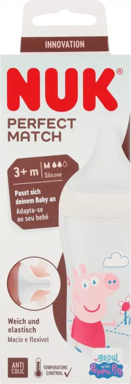 NUK. Perfect Match. Butelka ze smoczkiem. 260 ml. 3 miesiące. Świnka Peppa - tantis.pl