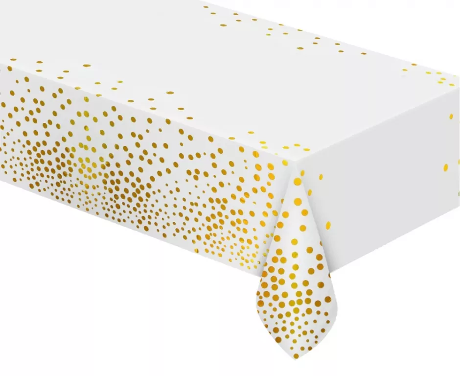 Obrus foliowy B&C złote groszki biały 137x183cm - tantis.pl