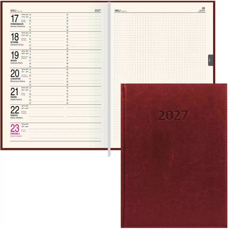 Kalendarz 2027 A4 Agenda Tygodniowy Bordo - tantis.pl