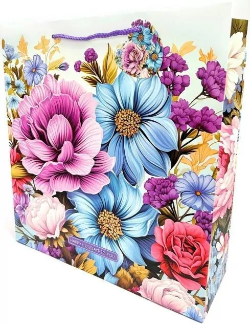 Torebka ozdobna matowa 35x37x12cm Kwiaty - tantis.pl