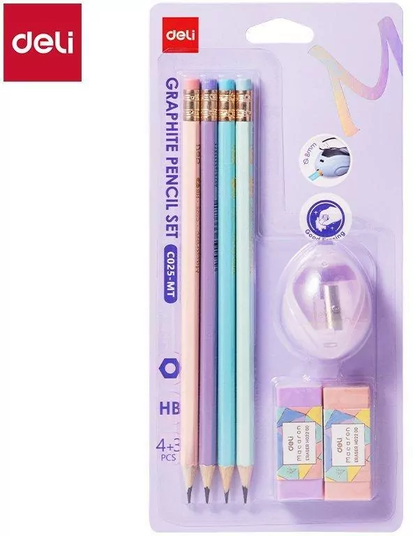 Zestaw ołówki HB Macaron 4szt. + gumka 2szt.+ temperówka 1szt. blister - tantis.pl