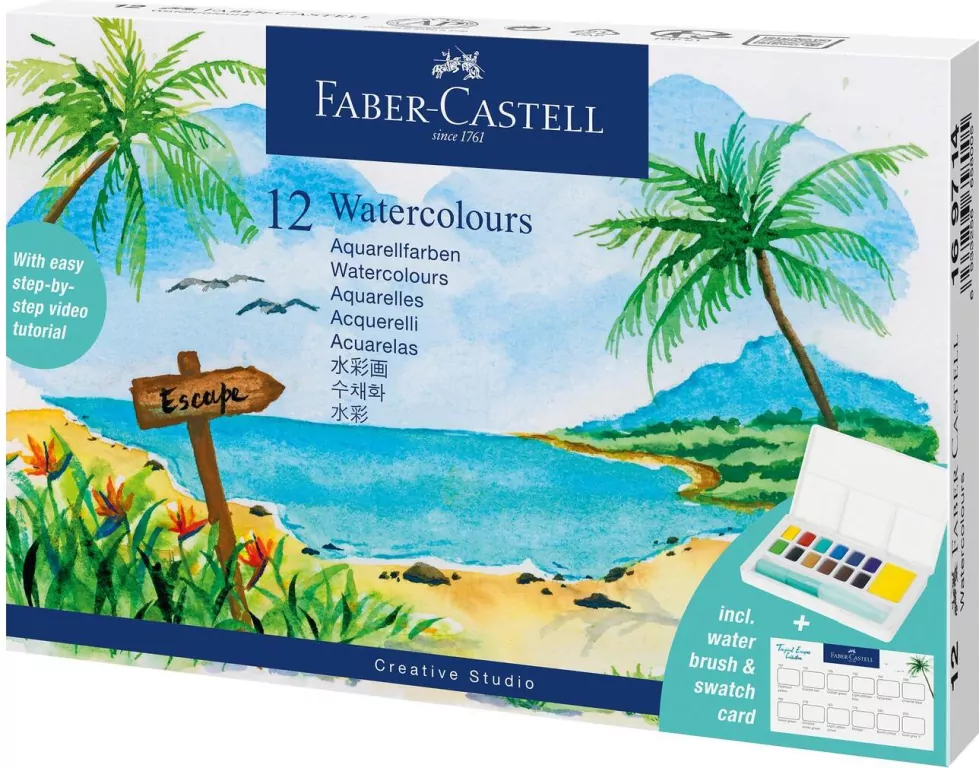 Farby akwarelowe 12kol + pędzelek FABER CASTELL - tantis.pl