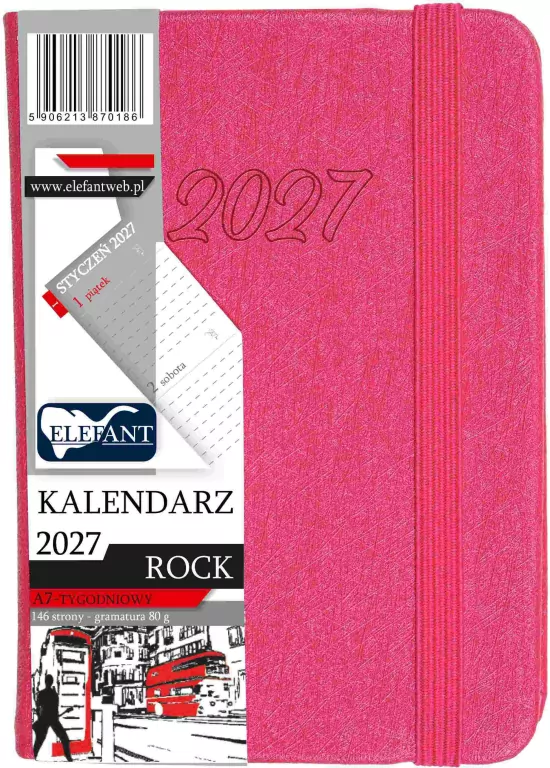 Kalendarz Rock 2027 A7 tygodniowy różowy - tantis.pl