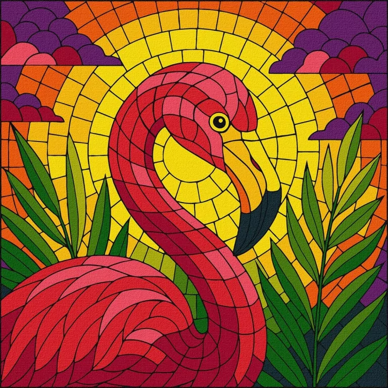 Malowanie po numerach - Witraż. Flaming 30x30cm - tantis.pl