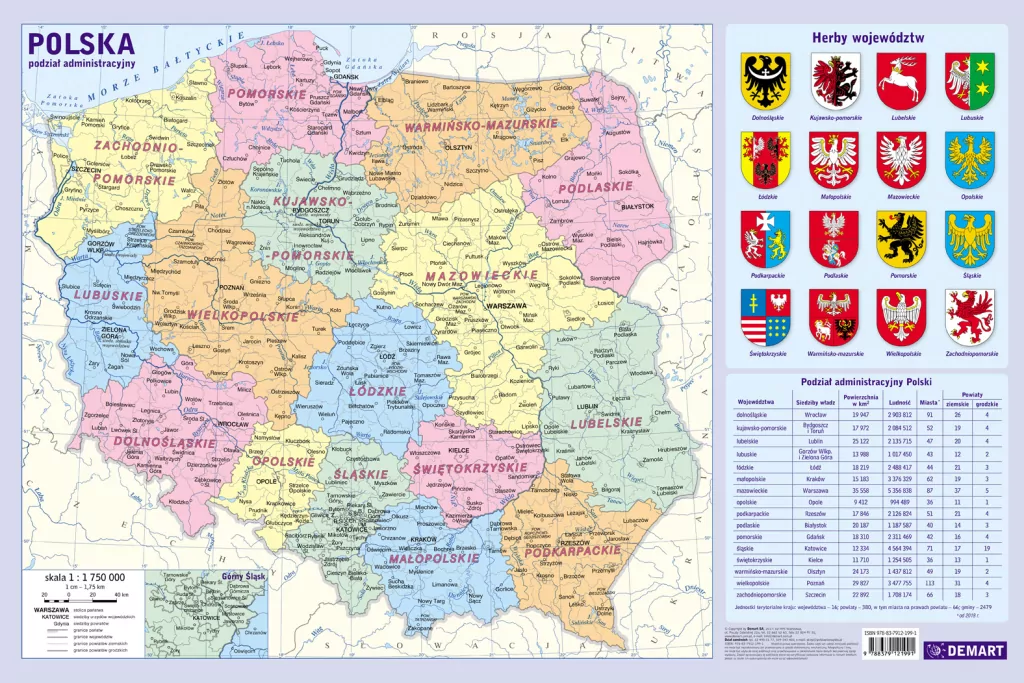 Demart. Podkładka na biurko. Polska podział administracyjny - tantis.pl