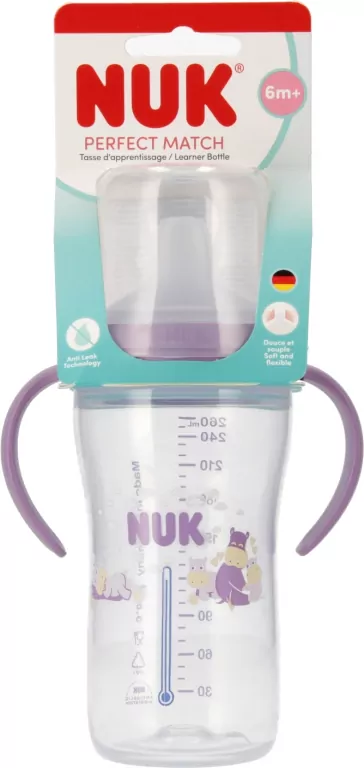 NUK. Butelka do nauki picia. 260 ml. Hipopotam - tantis.pl