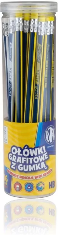 Astra. Ołówek trójkątny HB z gumką Drum, 36 sztuk - tantis.pl