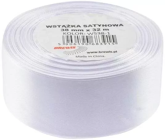 Wstążka satynowa biała 38mmx32m - tantis.pl