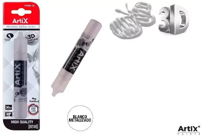 Farba strukturalna 3D biały metalizowany 30ml - tantis.pl