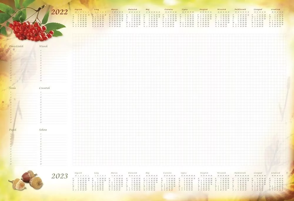 Kalendarz-Planer 2024 B3 z listwą, jarzębina - tantis.pl