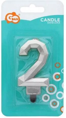 Świeczka cyferka 2 - Diament metalik srebrny 7,6cm - tantis.pl