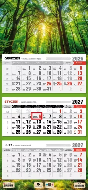 Kalendarz 2027 trójdzielny Las - tantis.pl