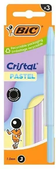 Długopis Cristal Pastel 1mm czarny 3szt BIC - tantis.pl