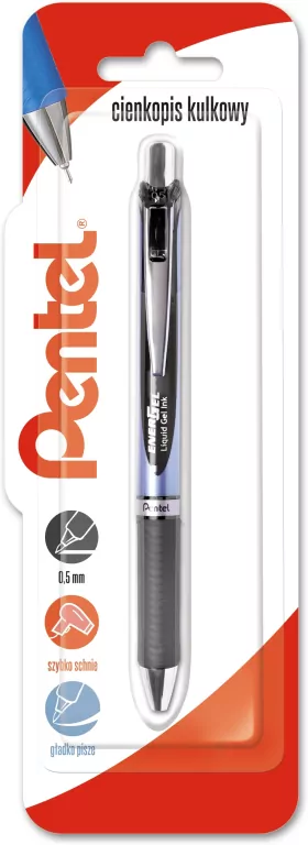 Pentel. Cienkopis kulkowy 0,5 mm EnerGel, czarny 1 sztuka - tantis.pl