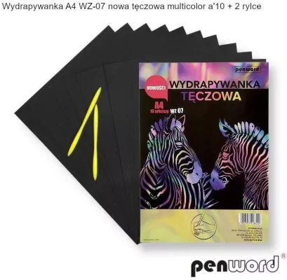 Wydrapywanka tęczowa A4 (10 arkuszy) multikolor + 2 rylce