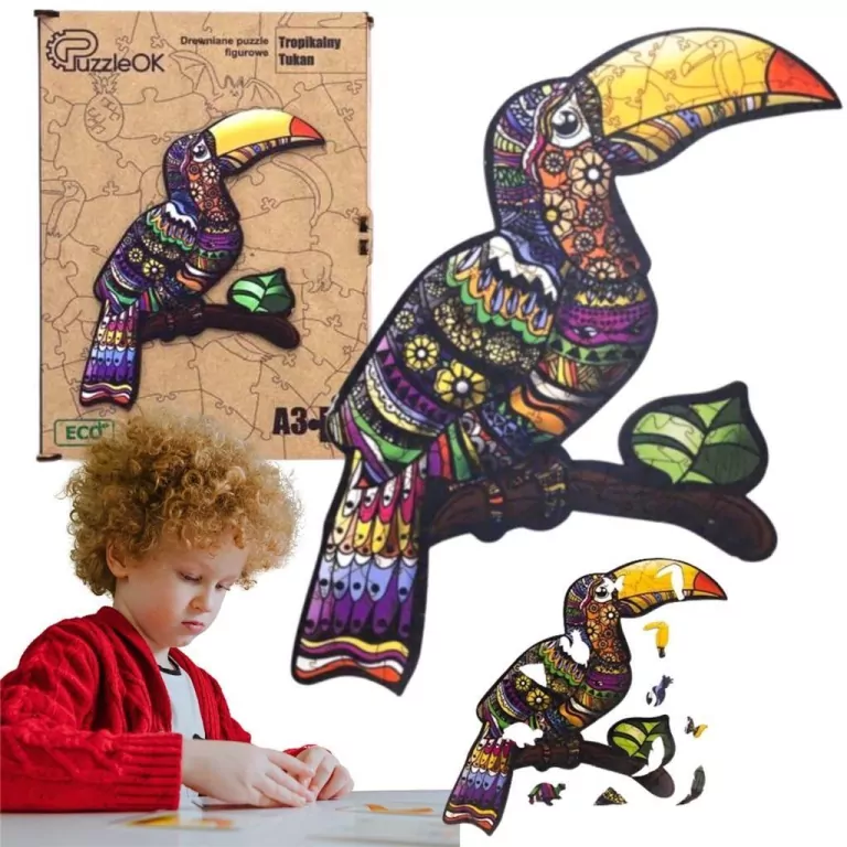 Puzzle drewniane eko 127. Tropikalny tukan - tantis.pl