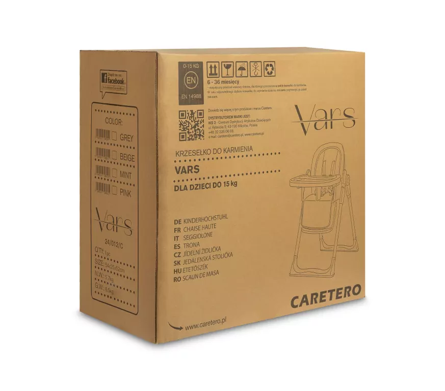 Caretero Krzesełko do karmienia Vars grey - tantis.pl